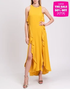 RRP€298 TWINSET Cady Maxi Dress IT40 US4 UK8 S Ruffles Logo Charm Slit Back - Picture 1 of 10