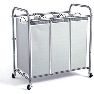 Laundry Sorter Hamper Basket 3 Section with Heavy Duty Rolling Lockable Wheels - Picture 1 of 6