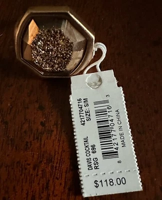 NWT Kendra Scott 14K Rose Gold Plated Cocktail Druzy/Drusy Quartz Ring S/M $118+ - Image 1 of 4