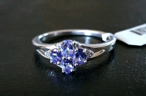 🦋NEW 9 NATURAL TANZANITE/ ZIRCON 925 STERLING CENTER DESIGN SPLIT SHOULDER RING - Picture 1 of 9