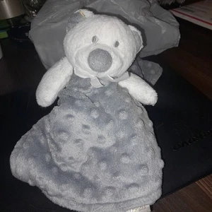Blankets and Beyond Lovey Security Blanket Gray Minky Dot White Bear Fleece - Picture 1 of 2