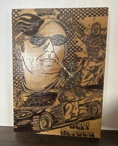 Jeff Gordon Wood Burned ONEOFAKIND Clock Redneck NASCAR Art Clock Not Working - Picture 1 of 12