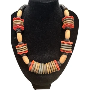 Collar De Colección Madera 24" Cierre de Barril Tono Tierra Discos Bola Cuentas Años 70 - Imagen 1 de 6