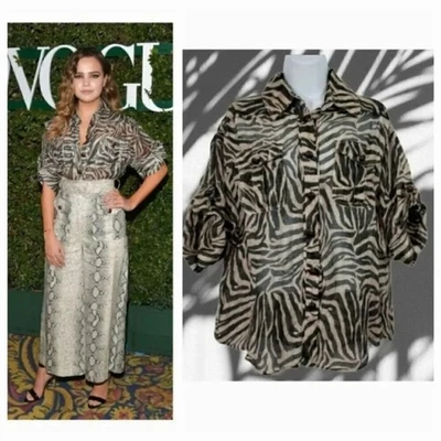 Zimmermann Corsage Safari Linen Silk Blend Animal Print Top Size 0/ US Size 4 - image 1 of 4