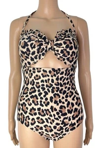 Neu Kate Spade Retro-Stil Leopardenmuster ausgeschnittener Einteiler Badeanzug Größe M - Bild 1 von 10