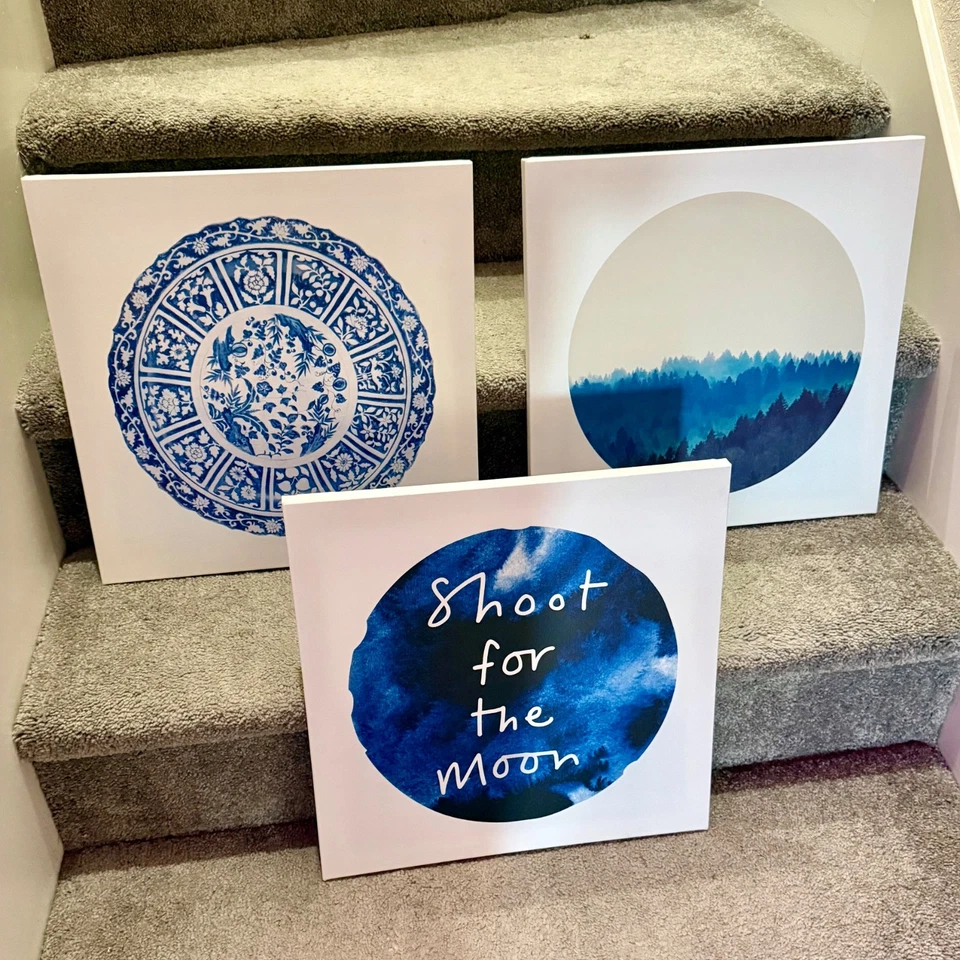 IKEA Shoot For The Moon ART Blue Moon Blanco Lienzo Decoración Trío Foto 1 de 1