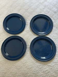 Blue Speckled Metal Enamel ware Dinner Plates (4) Cowboy Camping - Picture 1 of 3