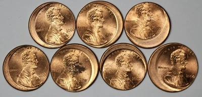 2000 Lincoln Cent 1c Error Lot of 7 Struck off Center Brilliant UNC Red - Image 1 of 3