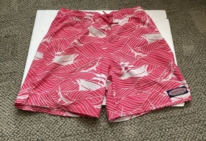 Vineyard Vines Boys Size MEDIUM Pink with White Sailboats Swim Trunks - Picture 1 of 3