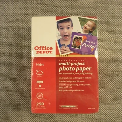 Office Depot Inkjet Multi-Project Photo Paper 250 4" x 6" Gloss Sheets Acid Free - Image 1 of 2