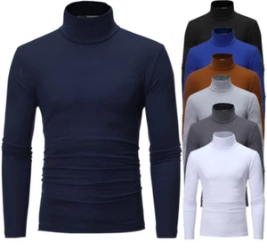 Herren Rollkragen Pullover Langarm Dünn Oberteile Freizeit Slim Fit Po T-Shirt - Bild 1 von 30