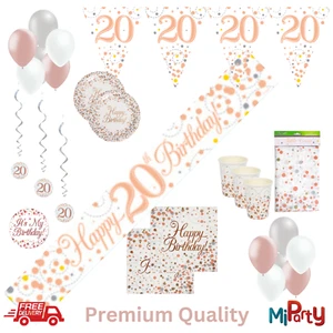 20th Birthday Rose Gold Sparkling Fizz Party Tableware Partyware and Decoration - Picture 1 of 27