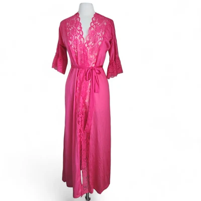 De Colección Años 60 Nterludes Cira Camisón Bata Para Mujer Mediana Nylon Rosa Caliente Encaje Volantes Foto 1 de 4