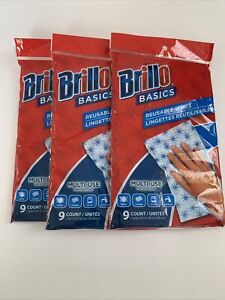 Lot of 3 Brillo Basics Reusable Wipes Multi-Use For Everyday 9 count - 27 total