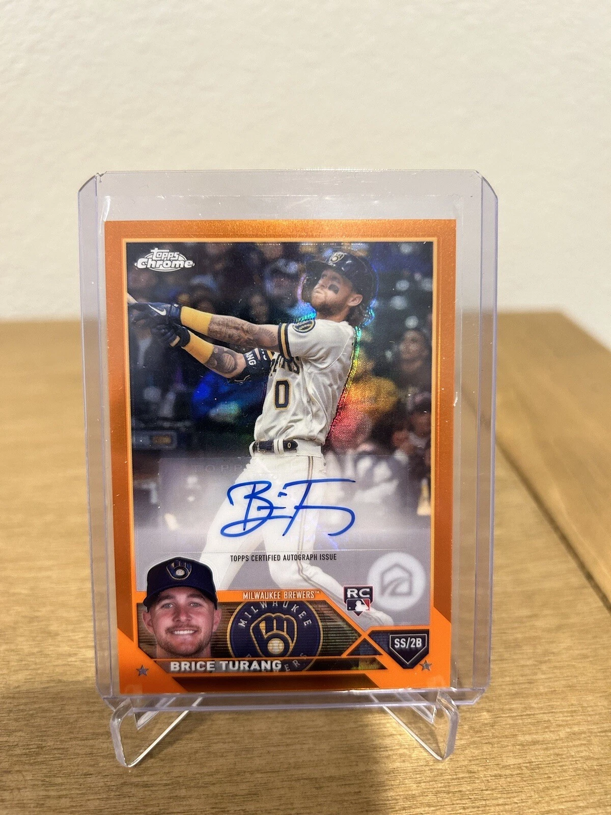 2023 Topps Chrome Update Brice Turang RC Rookie Orange Wave Auto #/25