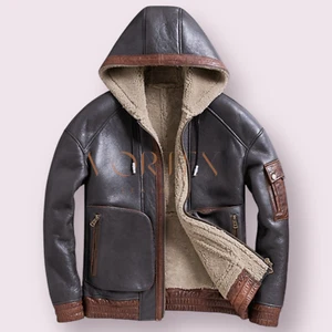 Men's BLACK  Leather Front Zipper Style Hoodie Genuine COWHIDE Leather Hoodie - Picture 1 of 3