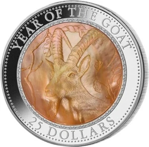 5 oz Cook Island Silbermünze Lunar Jahr der Ziege - Mother of Pearl 2015 PP - Bild 1 von 3