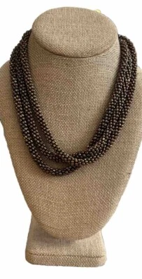 "Precioso collar de cuerda de ganchillo con cuentas continuas de 60"" de largo vintage en bronce" Foto 1 de 4