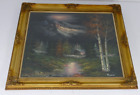 Rossini Oil On Canvas Forest Mountain Landscape Painting Gilded Frame 20"X16"