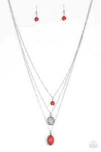 Paparazzi Necklace- Southern Roots- Red- Layered- Crackle Stone- Tree Charm - Picture 1 of 3