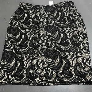 Ann Taylor Rock neu mit Etikett gebundene Spitze schwarz nude beige Größe 8 Bleistift knielang - Bild 1 von 8