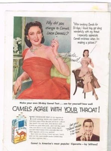 Vintage 1952 Mag Ad; Linda Darnell, Screen Star, for Camel Cigarettes - Picture 1 of 1