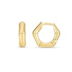 14k Yellow Gold 16mm Bamboo Huggie Hoop Earrings With Snap Clasp 3.5 Grams