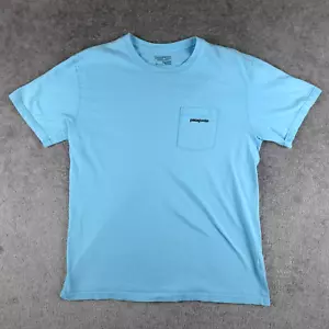Camisa Patagonia Para Hombre L Azul Manga Corta Cuello Redondo Montaña Logo Bolsillo Camiseta - Imagen 1 de 9