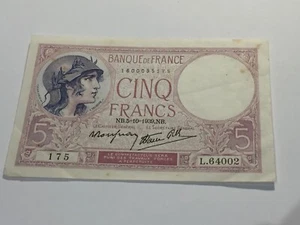 Banknote Frankreich 5 Francs lila 5-10-1939 (96-3) - Bild 1 von 2