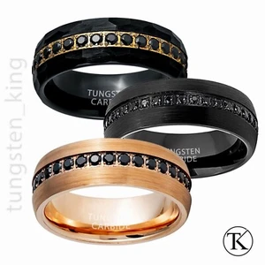 8mm Black & Yellow | Black | Rose Gold  Tungsten Carbide w/ Black CZ Eternity - Picture 1 of 5