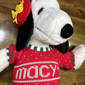 Vintage Snoopy Peanuts Plush Macy's Christmas Sweater Woodstock Earmuffs 1980s - Picture 1 of 15