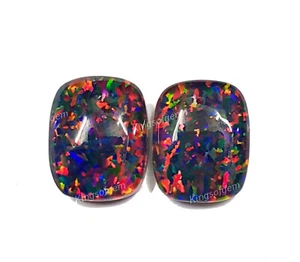 24 Ct 2 PC Ethiopian Black Fire Opal Doublet Cushion Shape Loose Gemstone - Picture 1 of 6