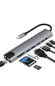 8-in-1 USB-C Hub mit 4K HDMI, PD-Schnellladung, Rj45 WLAN und TF/SD Kartenleser. - Bild 1 von 8