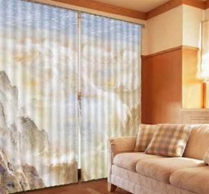 Fog Mountain Painting 3D Curtain Blockout Photo Printing Curtains Drape Fabric - Picture 1 of 12