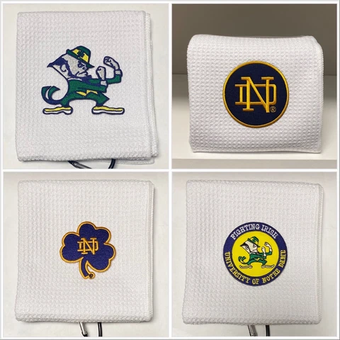 Notre Dame Fighting Irish Golf Towel, 12 x 20, with carabiner, White Cover