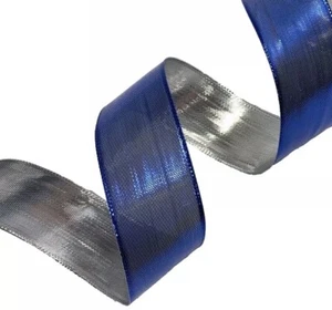 HANUKKAH Blue Silver Ribbon, Reversible BLUE Silver Metallic Ribbon 1.5" Wide - Picture 1 of 4