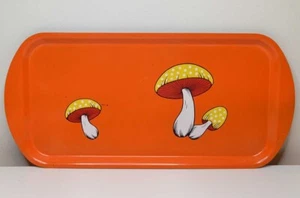 Vintage 1970s Mushroom Melamine Serving Platter/Tray - Orange - 23"  Rectangle - Picture 1 of 5