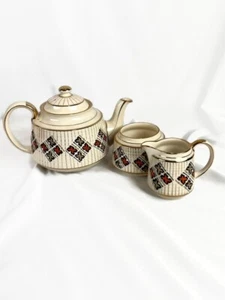 Vintage Sadler tea set teapot creamer & sugar bowl with lid England Gold Accent - Picture 1 of 11