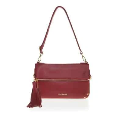 JOY & IMAN BANDOLERA CHIC CUERO CON RFID Y BORLA, ROJO Foto 1 de 2