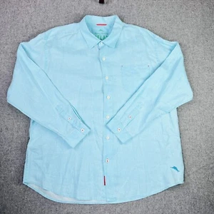 Camicia Tommy Bahama uomo XLX relax 100% lino verde menta manica lunga spiaggia - Foto 1 di 19