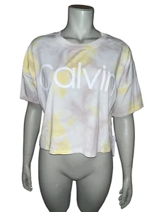 Calvin Klein Women's Daffodil Yellow Tie Dye Cropped T-Shirt Extra Large NWT - Picture 1 of 8
