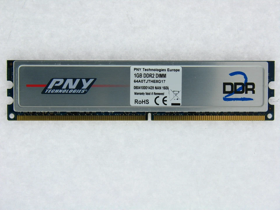 1GB PNY DDR2-800 RAM PC2-6400U CL5 64A0TJTHE8G17 Heatspreader Mem Module TESTED - Image 1 of 1