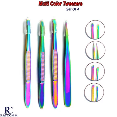 Hair Remover Multi Color Tweezers Makeup Slanted & Round Pointed Eyelash Tweezer - Image 1 of 4