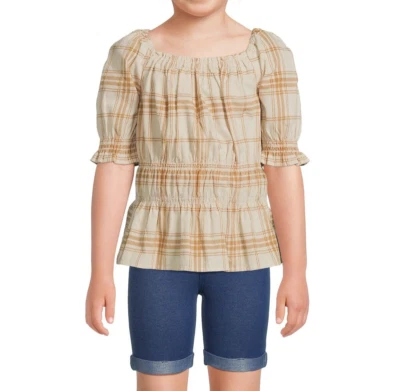 Top de Pana Wonder Nation Niñas Caqui Algodón Peplum Acanalado Cuello Cuadrado XL 14-16 Foto 1 de 4