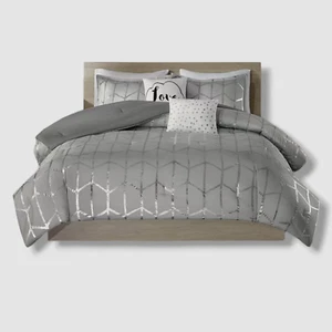 Intelligent Design Gray Raina Metallic 5-Pc. Comforter Set, Full/Queen - Picture 1 of 4