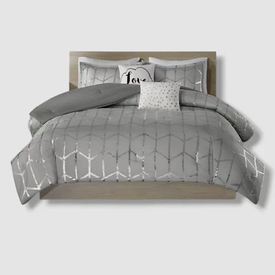 Intelligent Design Gray Raina Metallic 5-Pc. Comforter Set, Full/Queen - Image 1 of 4
