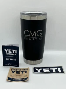 YETI RAMBLER 20 OZ TUMBLER - Mug Slider Lid Included BRAND NEW Black Silver - Picture 1 of 10