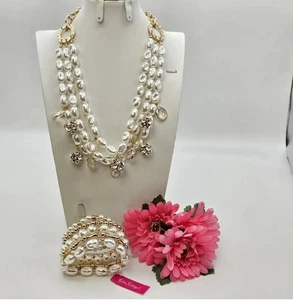 Lilly Pulitzer Faux Perlenkette und Armband Set Neu mit Etikett - Bild 1 von 2