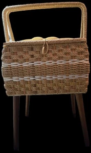 Dexter Brand Lee Ward Wicker Standing Sewing Basket Gold Tufted Top Japan EUC - Picture 1 of 23