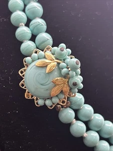 VTG Double Strand Turquoise Colored Bead Choker Necklace 15" Gold-Tone Box Clasp - Picture 1 of 12